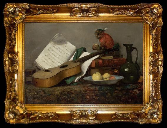 framed  Antoine Vollon Still Life with a Monkey and a Guitar, ta009-2